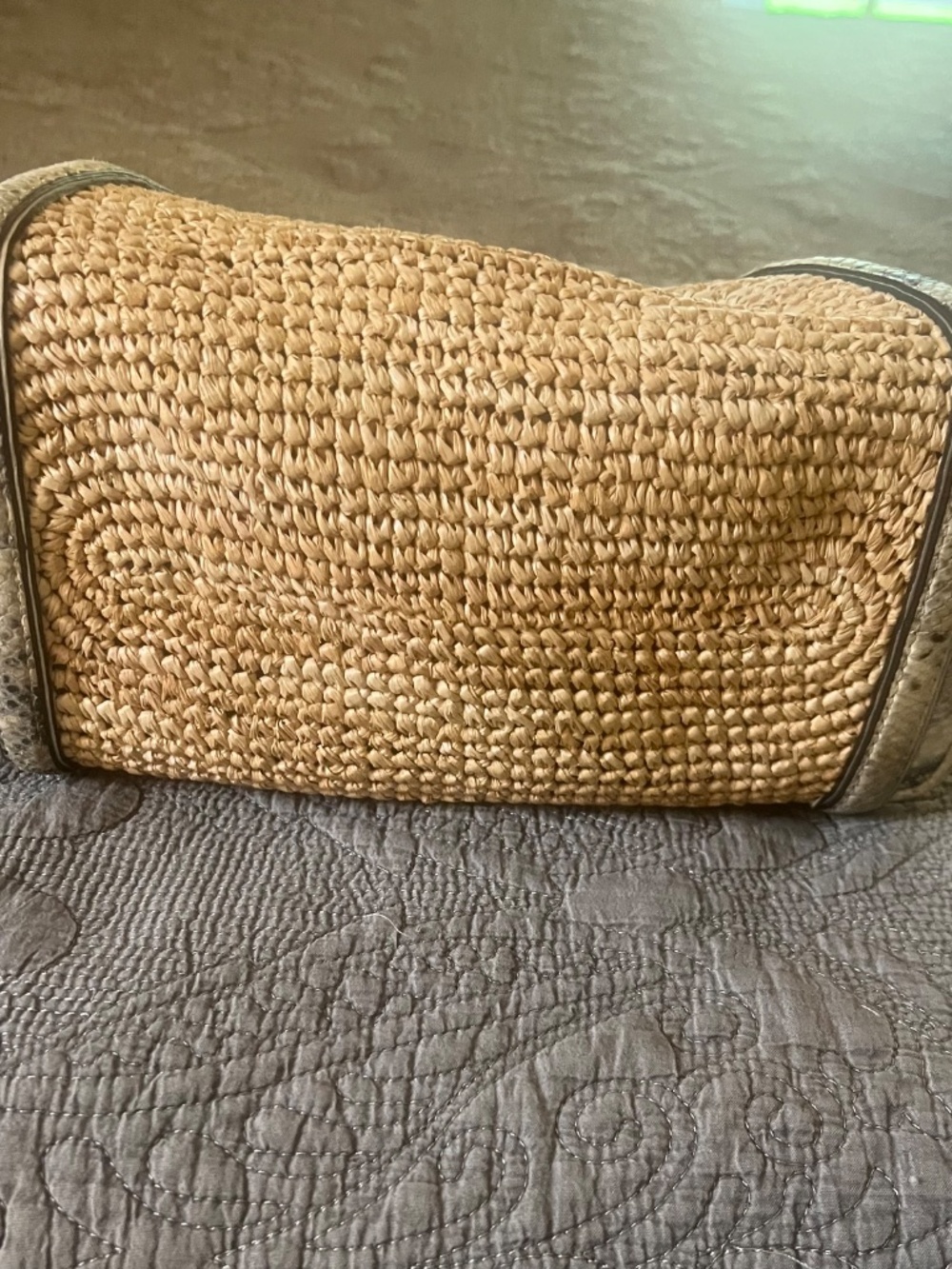 Coach Straw Hampton Python Trim Tote Shoulder Hobo Bag w/ Turn Lock Zebra Lined - Picture 4 of 10